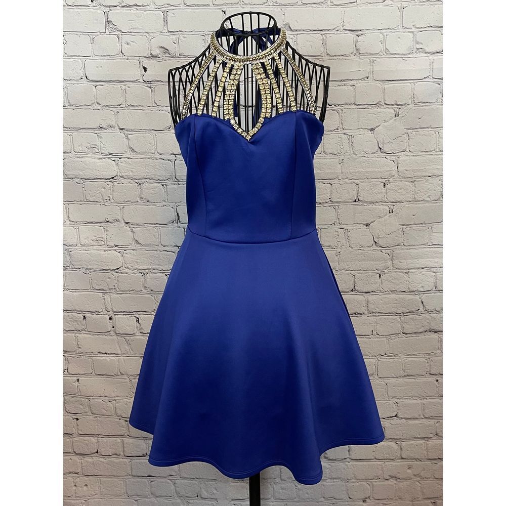 Charlotte Russe Blue Cocktail Dress Crystal Halter Neck‎ Party Formal Prom Dress
